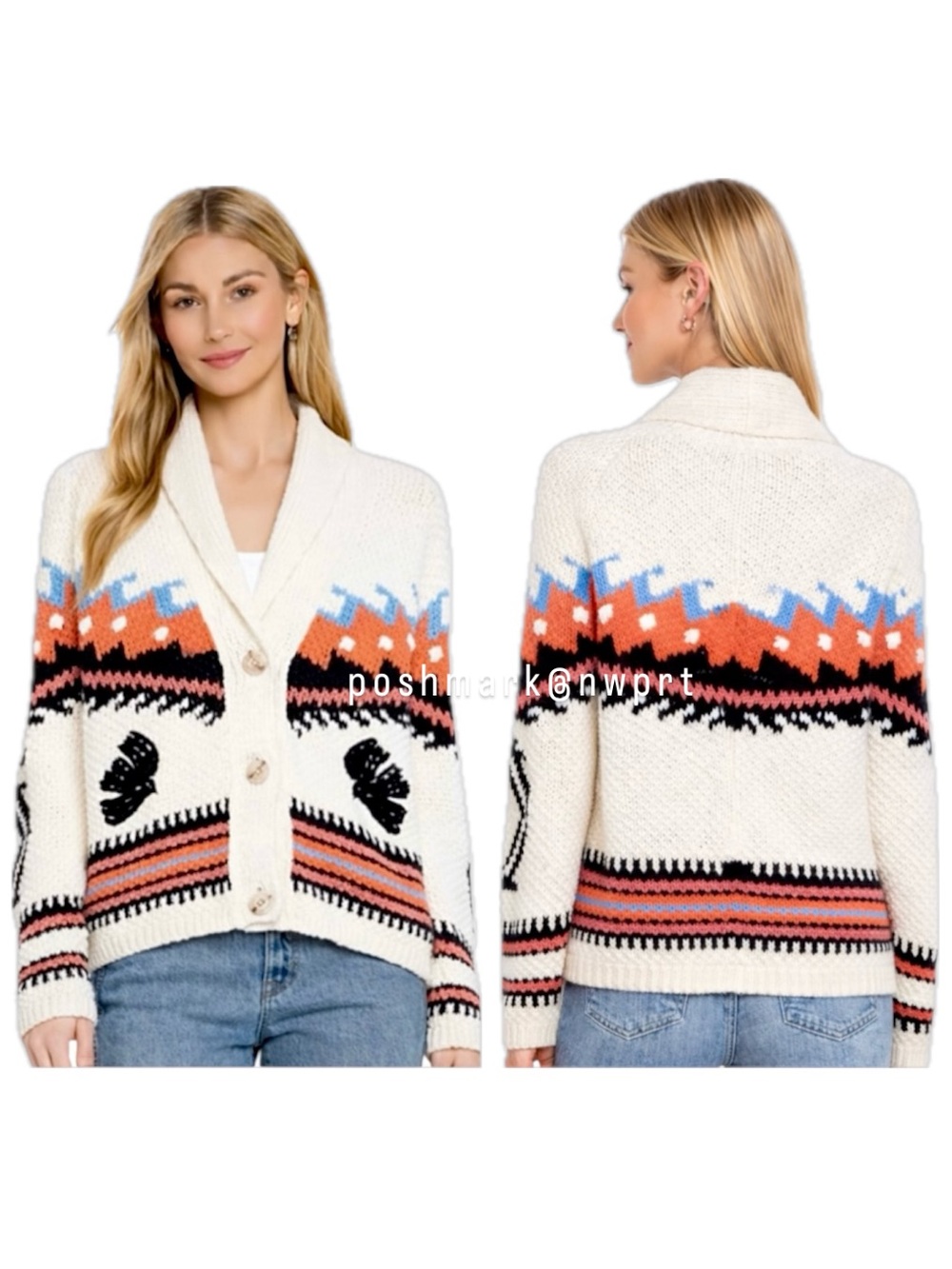 MOTHER De Gaulle Shawl Collar Cotton Knit Cardigan Sweater XS Cream White Boho - Picture 2 of 14